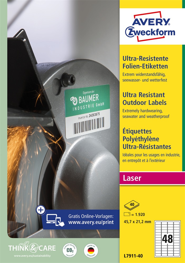 Avery L7911-40 45,7x21,1 mm ultra ellenálló 1920 db-os etikett