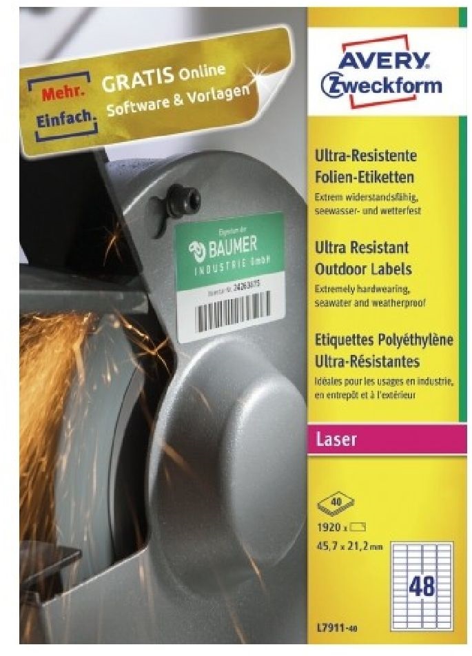 Avery L7911-40 45,7x21,1 mm ultra ellenálló 1920 db-os etikett