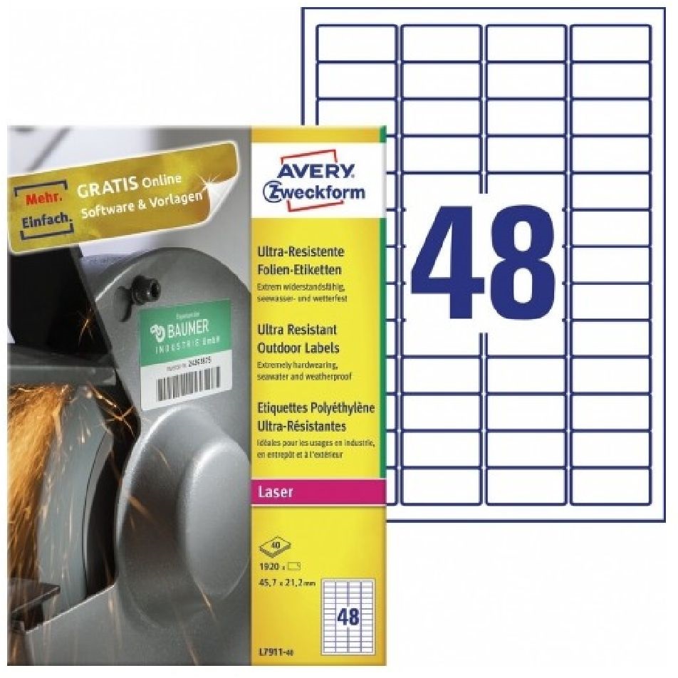 Avery L7911-40 45,7x21,1 mm ultra ellenálló 1920 db-os etikett