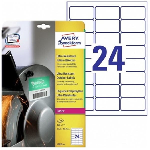 Avery L7912-10 63,5x33,9 mm ultra ellenálló 240 db-os etikett