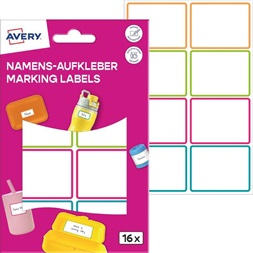 Avery NAME16C iskolai 46x33 mm 16 db öntapadós színes vízálló fólia