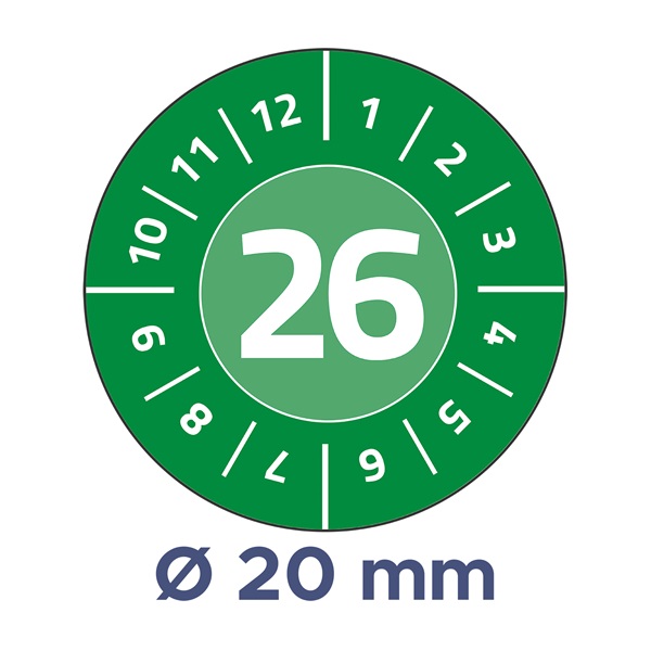 Avery Vinyl 2026 év/hónapok 20mm zöld időjárásálló öntapadó etikett