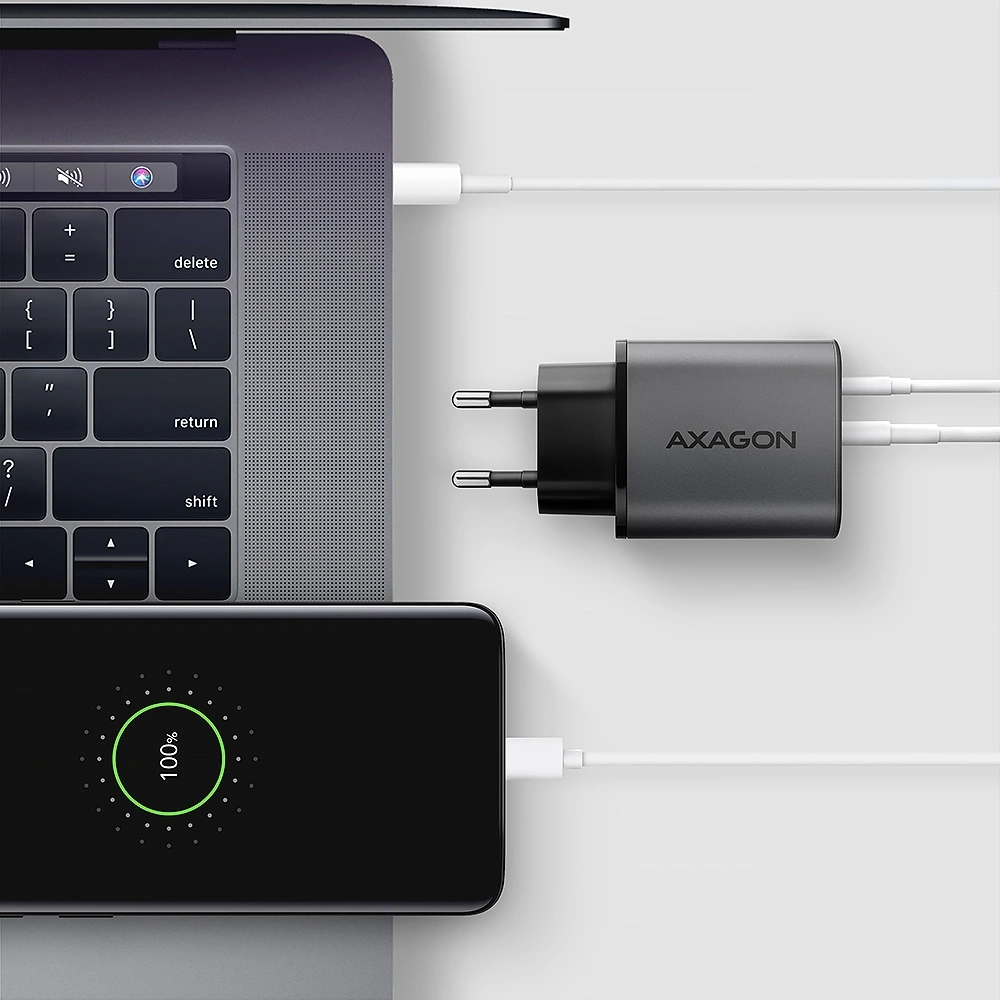 Axagon ACU-PQ67 PD3.0 & QC4+ 2× OUTPUTS, két kimenettel (USB-A + USB-C) 67WGaN hálózati töltő