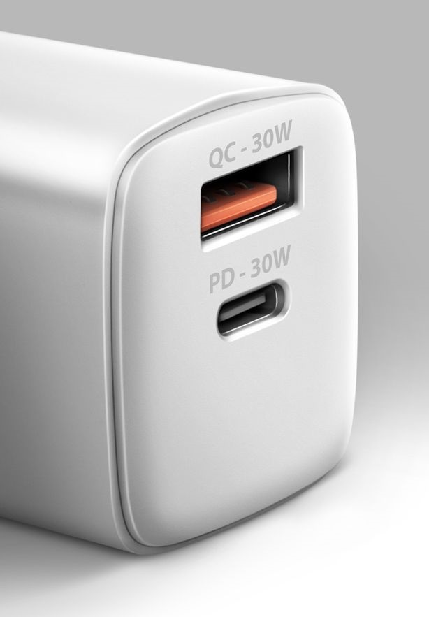 Axagon ACU-PQ30W USB-C + QC3.0 30W fehér fali töltő