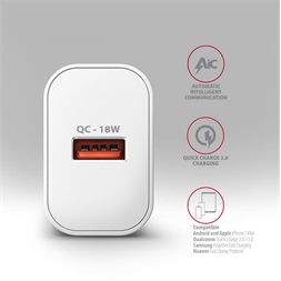 Axagon ACU-QC18W 18W QC USB fehér hálózati töltő