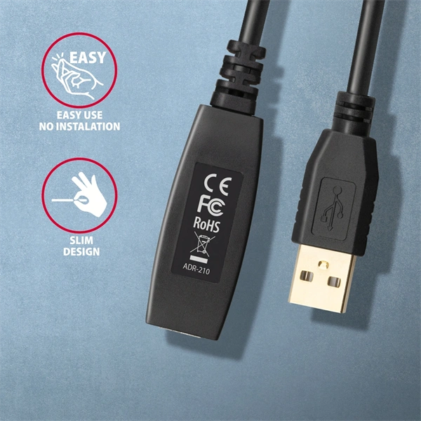 Axagon ADR-210 aktív USB hosszabbító kábel 10m