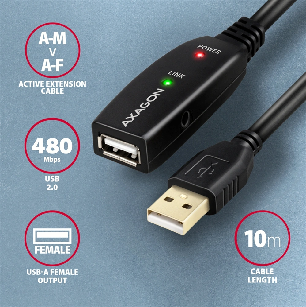 Axagon ADR-210 aktív USB hosszabbító kábel 10m