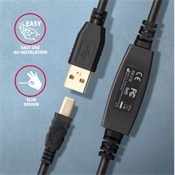 Axagon ADR-215B 15m USB 2.0 A apa - USB B apa aktív repeater kábel