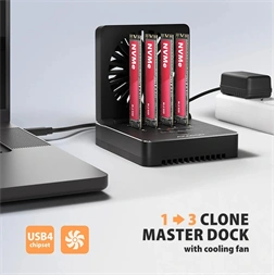 Axagon ADSA-M2C44 4x M.2 NVMe SSD-hez, PC nélküli lemezklónozási funkcióval USB4 dokkoló állomás