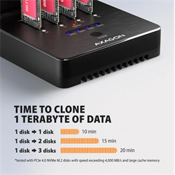 Axagon ADSA-M2C44 4x M.2 NVMe SSD-hez, PC nélküli lemezklónozási funkcióval USB4 dokkoló állomás