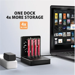 Axagon ADSA-M2C44 4x M.2 NVMe SSD-hez, PC nélküli lemezklónozási funkcióval USB4 dokkoló állomás