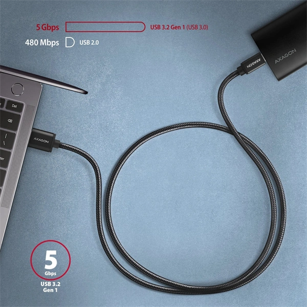 Axagon BUCM3-AM15AB USB-C 3.2 Gen 1 -  USB-A 1,5 m fekete kábel