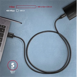 Axagon BUCM3-AM15AB USB-C 3.2 Gen 1 -  USB-A 1,5 m fekete kábel