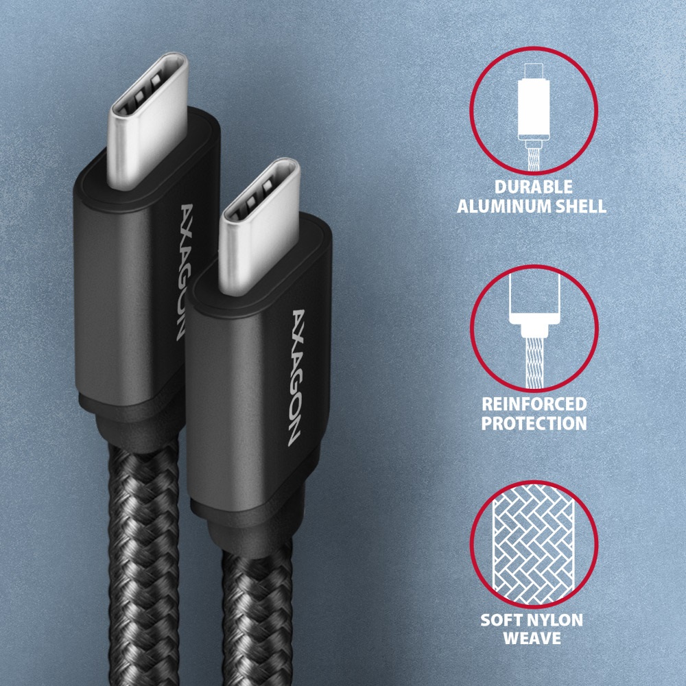 Axagon BUCM3-CM10AB USB-C 3.2 Gen 1 -  USB-C 1 m fekete kábel