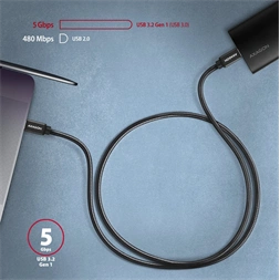 Axagon BUCM3-CM15AB USB-C 3.2 Gen 1 -  USB-C 1,5 m fekete kábel