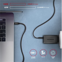 Axagon BUCM32-CM05AB 0,5m Type-C PD 100W 4K HD fekete adat- és töltőkábel