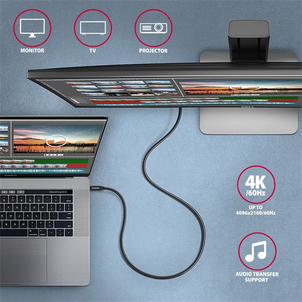 Axagon BUCM32-CM05AB 0,5m Type-C PD 100W 4K HD fekete adat- és töltőkábel