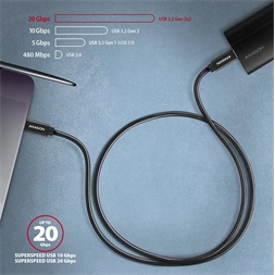 Axagon BUCM32-CM10AB USB TYPE-C 3.2 Gen 2 -  USB TYPE-C 1 m fekete kábel