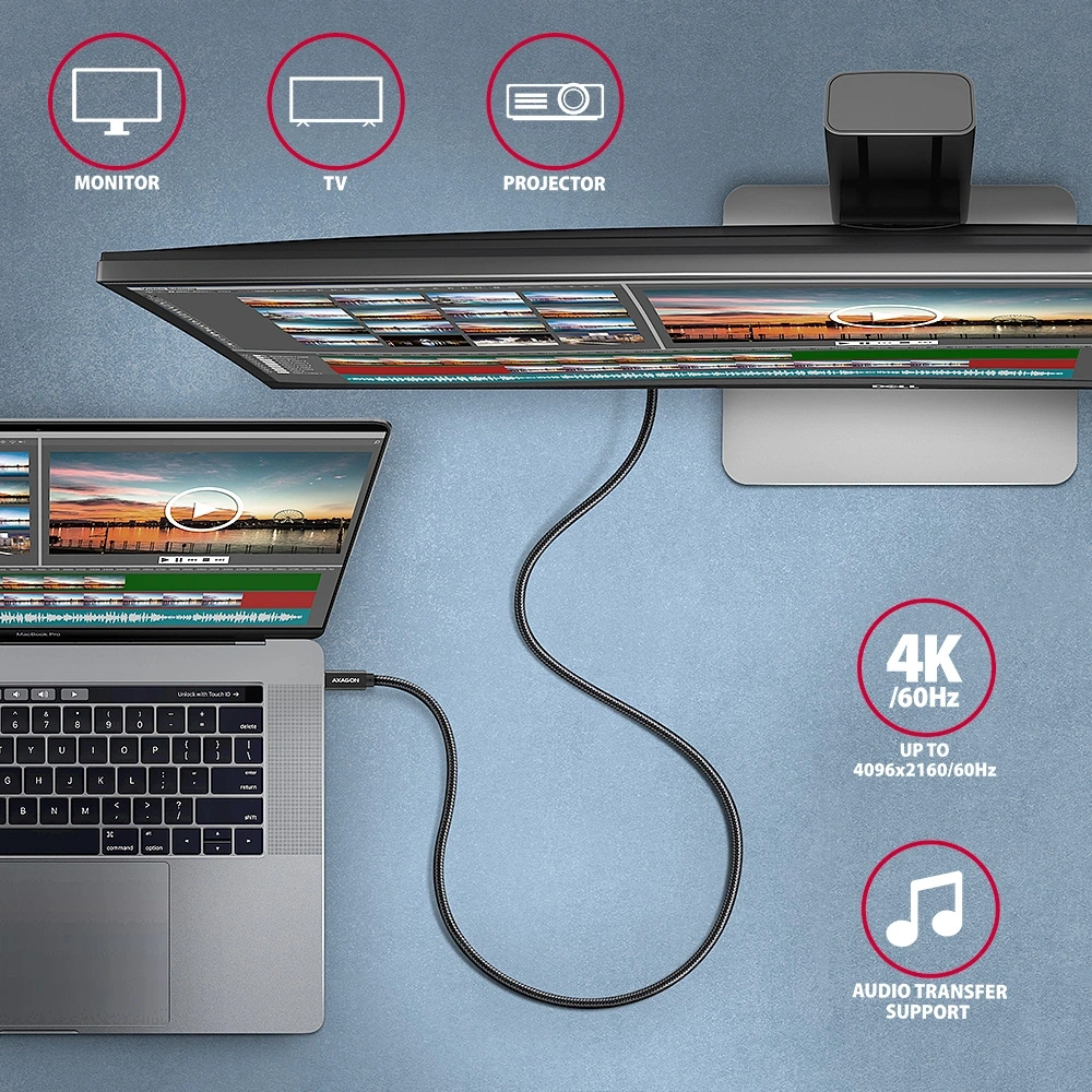Axagon BUCM32-CM10AB USB TYPE-C 3.2 Gen 2 -  USB TYPE-C 1 m fekete kábel
