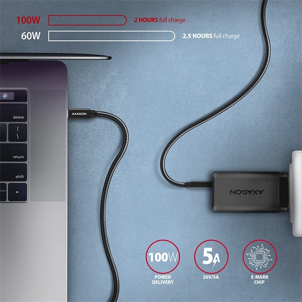 Axagon BUCM32-CM20AB USB-C 3.2 Gen 2 -  USB-C 2 m fekete kábel