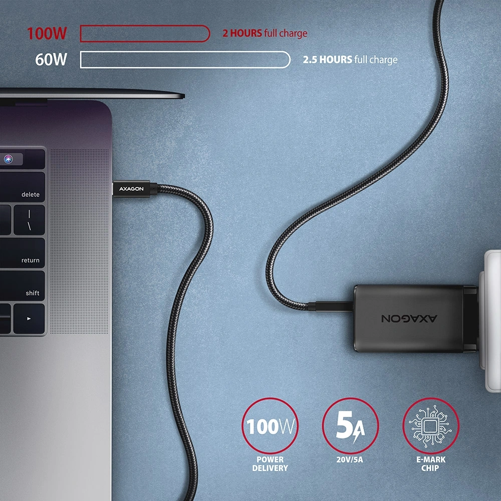 Axagon BUCM32-CM20AB USB-C 3.2 Gen 2 -  USB-C 2 m fekete kábel