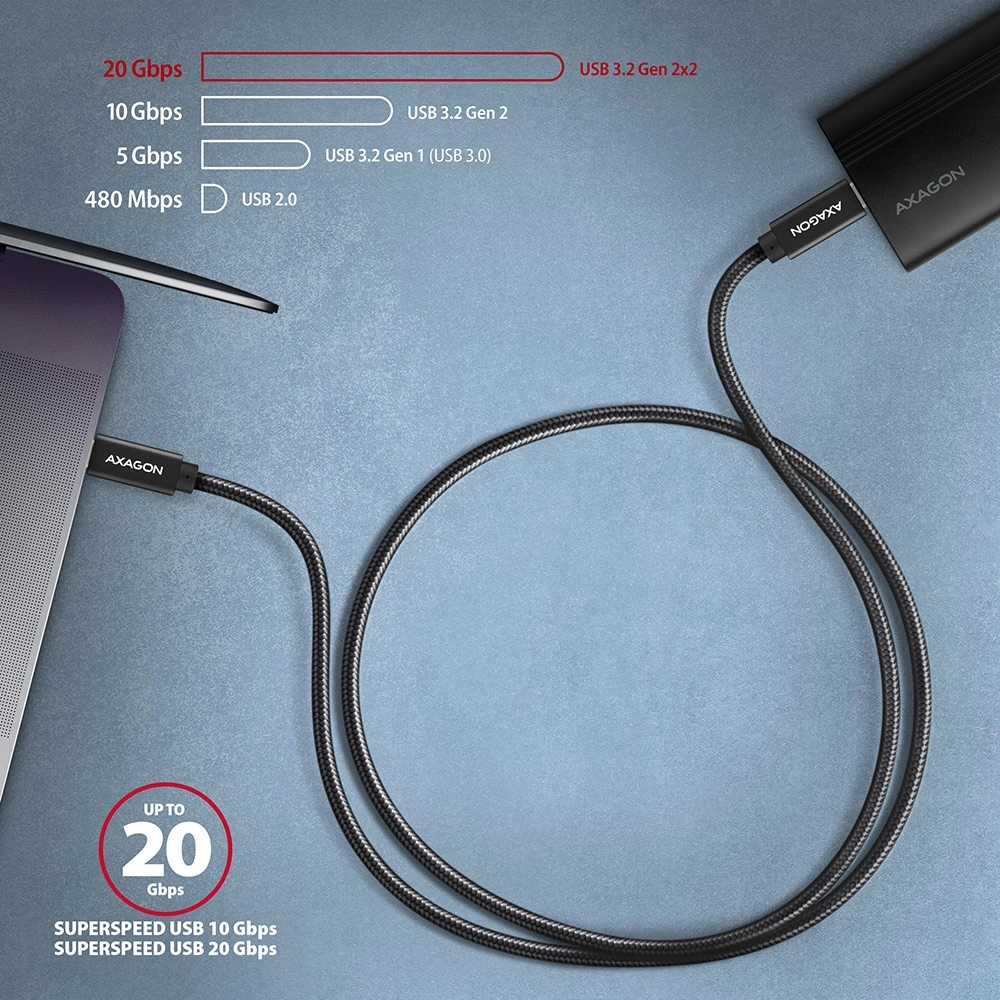 Axagon BUCM32-CM20AB USB-C 3.2 Gen 2 -  USB-C 2 m fekete kábel