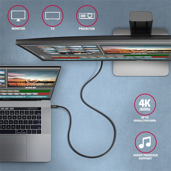 Axagon BUCM32-CM20AB USB-C 3.2 Gen 2 -  USB-C 2 m fekete kábel