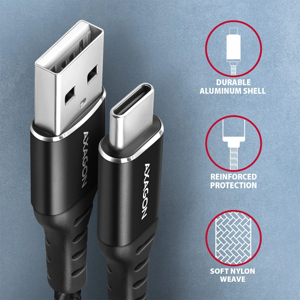 Axagon BUCM-AM15AB 1,5m Type C - USB fekete adat- és töltőkábel