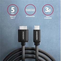 Axagon BUMM3-CM10AB micro USB 3.2 Gen 1 B - USB C 1 m fekete kábel