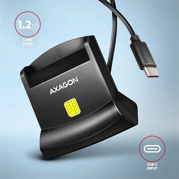 Axagon CRE-SM4NC univerzális asztali Smart / ID kártya olvasó hosszú USB-C kábellel