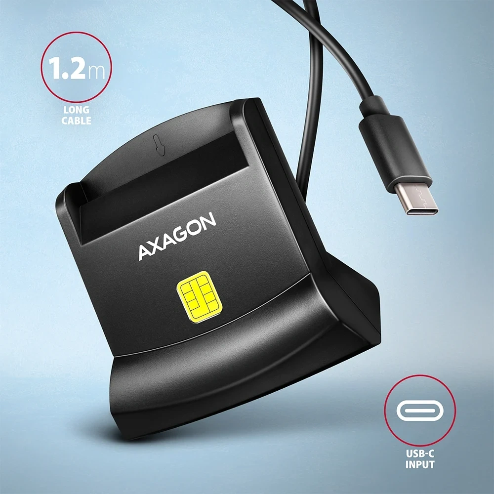 Axagon CRE-SM4NC univerzális asztali Smart / ID kártya olvasó hosszú USB-C kábellel