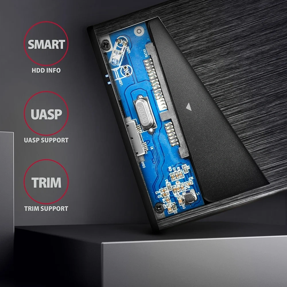 Axagon EE25-XA6 USB 3.0 fekete külső alumínium HDD/SSD ház