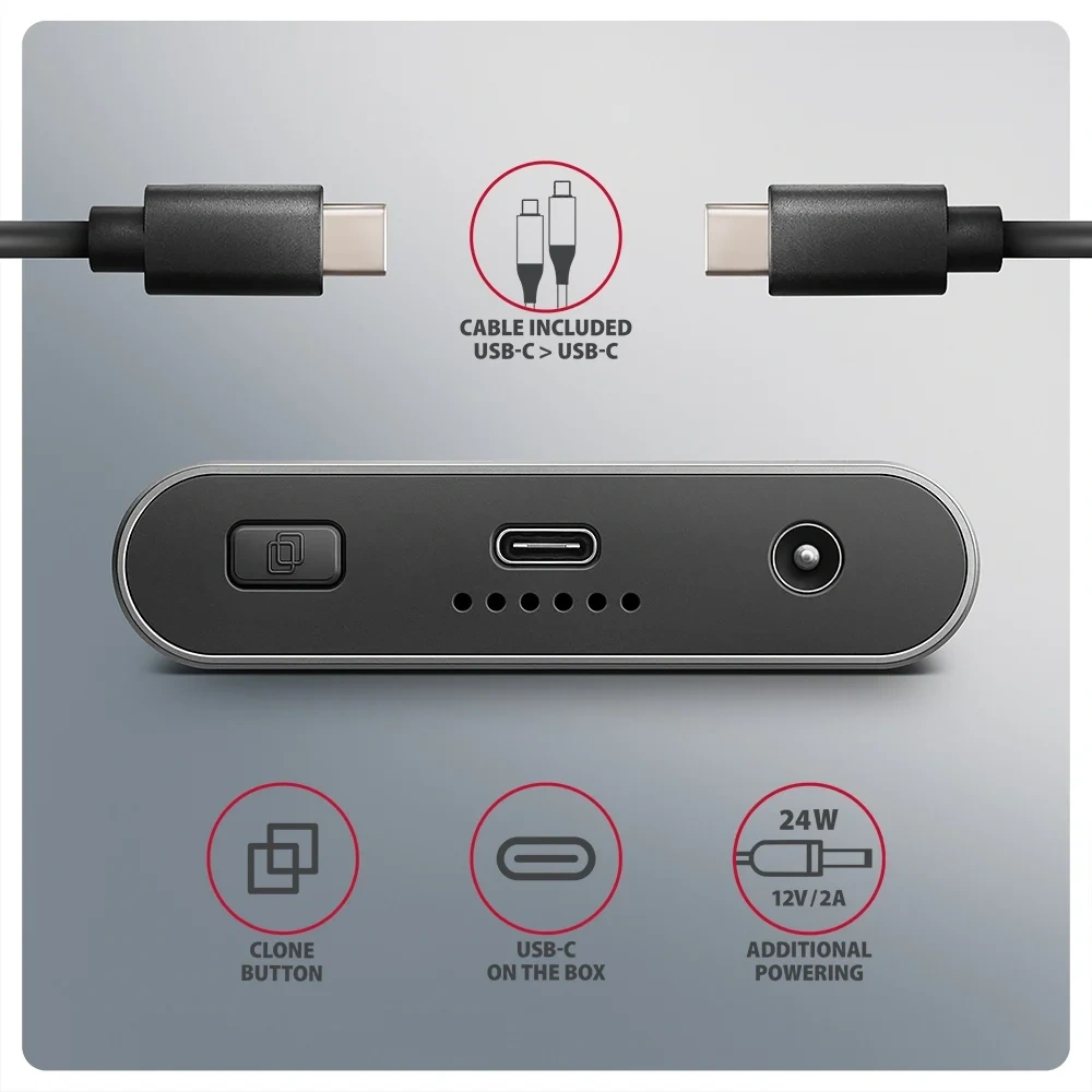Axagon EEM2-20GD USB-C 20Gbps Dual M.2 NVMe SSD CLONE MASTER Enclosure külső USB-C 20Gbps fém SSD ház