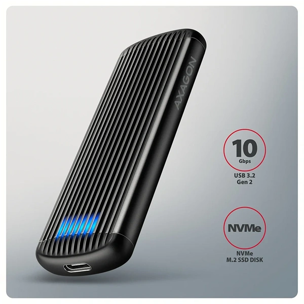 Axagon EEM2-SC USB-C 10Gbps - M.2 NVMe SSD RIBBED Box külső USB-C 10Gbps fém ház
