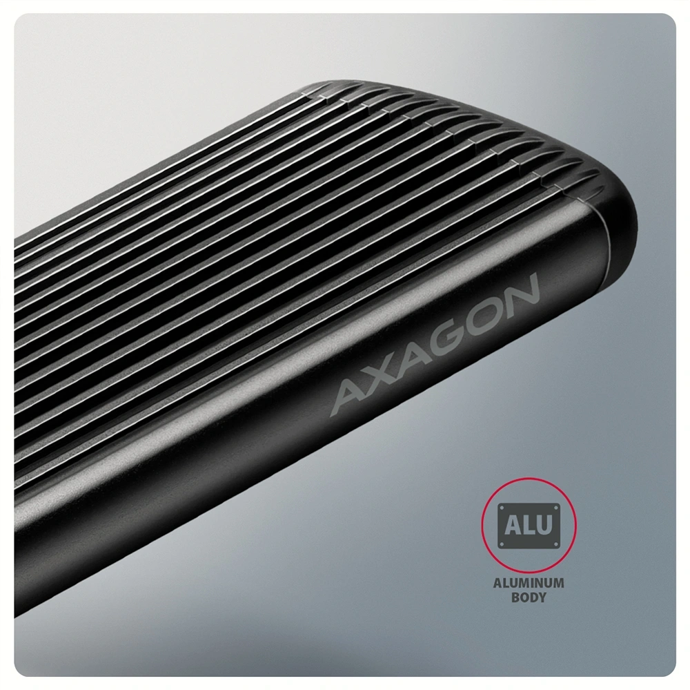 Axagon EEM2-SC USB-C 10Gbps - M.2 NVMe SSD RIBBED Box külső USB-C 10Gbps fém ház