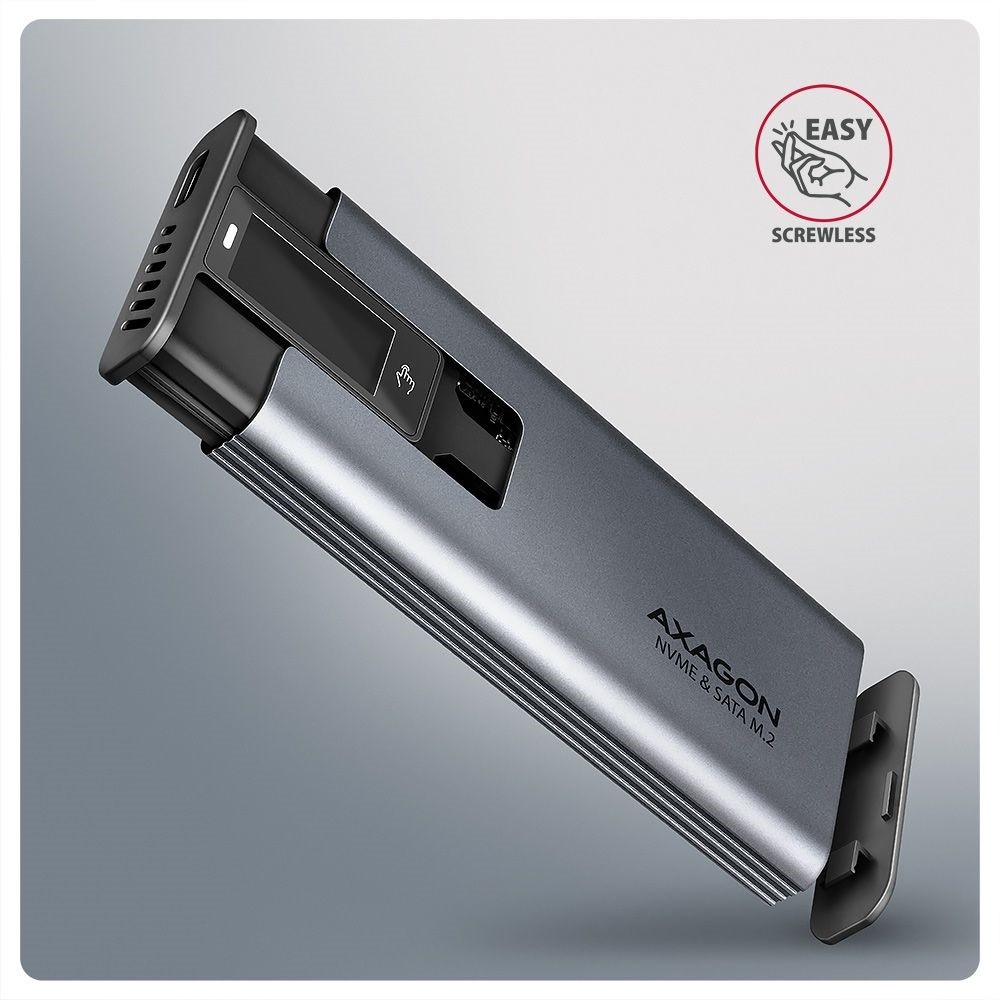 Axagon EEM2-SD2 DISPLAY USB-C 10Gbps M.2 NVMe & SATA SSD külső ház