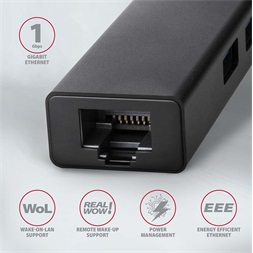 Axagon HMA-GL3A 3 portos USB3.2. Gen 2 fekete HUB Gigabit LAN porttal