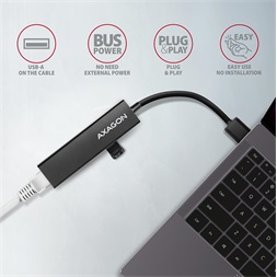 Axagon HMA-GL3A 3 portos USB3.2. Gen 2 fekete HUB Gigabit LAN porttal