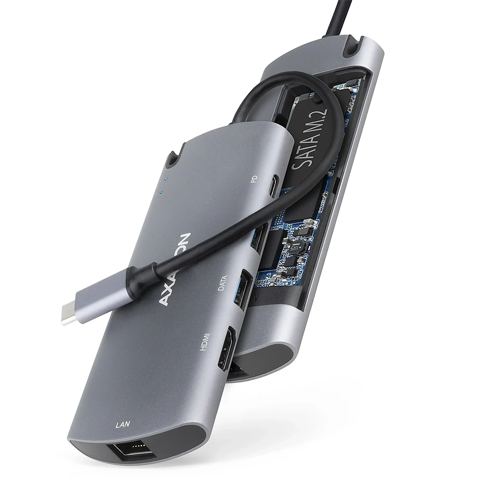 Axagon HMC-6M2 SUPERSPEED USB-C COMBO ezüst-fekete  6in1 hub
