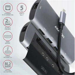 Axagon HMC-6M2 SUPERSPEED USB-C COMBO ezüst-fekete  6in1 hub