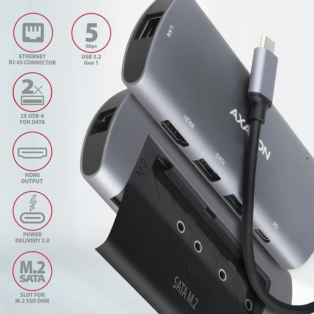 Axagon HMC-6M2 SUPERSPEED USB-C COMBO ezüst-fekete  6in1 hub