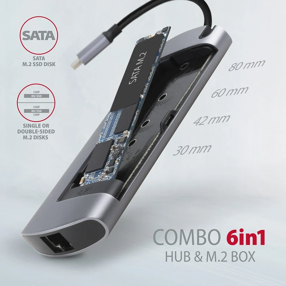 Axagon HMC-6M2 SUPERSPEED USB-C COMBO ezüst-fekete  6in1 hub