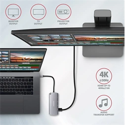 Axagon HMC-6M2 SUPERSPEED USB-C COMBO ezüst-fekete  6in1 hub