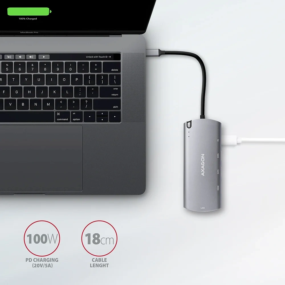 Axagon HMC-6M2 SUPERSPEED USB-C COMBO ezüst-fekete  6in1 hub