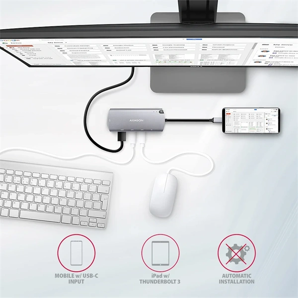 Axagon HMC-6M2 SUPERSPEED USB-C COMBO ezüst-fekete  6in1 hub