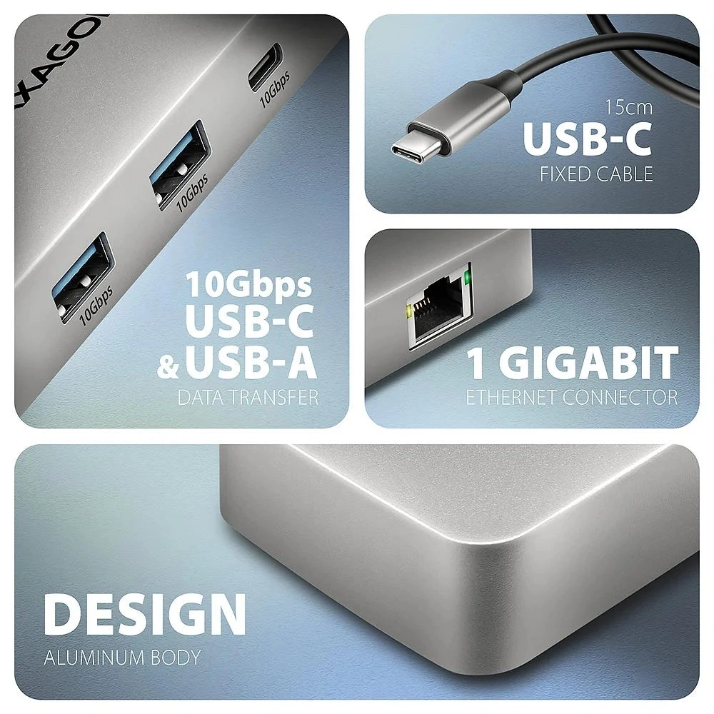 Axagon HMC-CUB83X2 USB-C 10Gbps DUAL 4K DISPLAY 7in1 hub