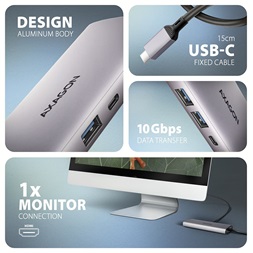 Axagon HMC-6G2L 10Gbps 6in1 szürke Type-C hub