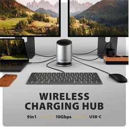 Axagon HMC-WL9 USB-C 10 Gbps 9in1 hub vezeték nélküli töltéssel