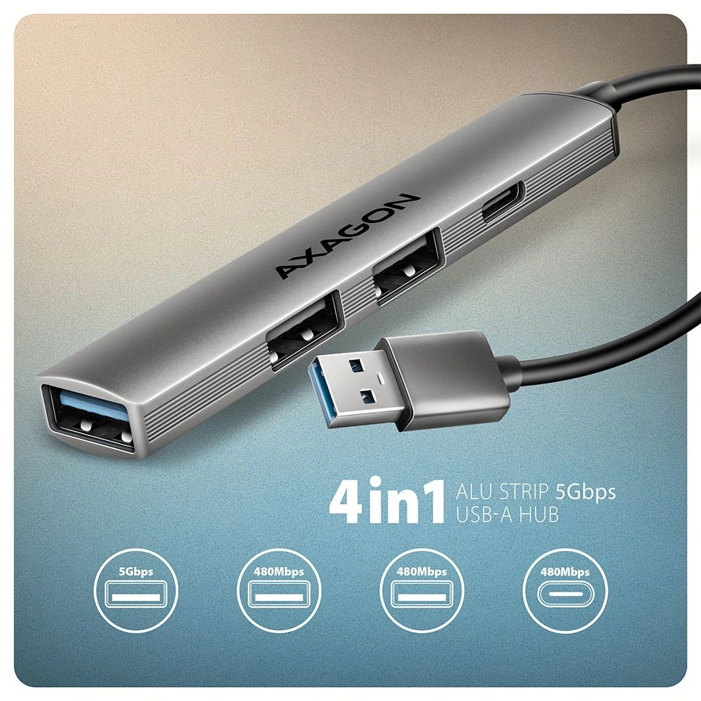 Axagon HUE-STA ALU STRIP USB-A 4 port hub