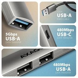 Axagon HUE-STA ALU STRIP USB-A 4 port hub